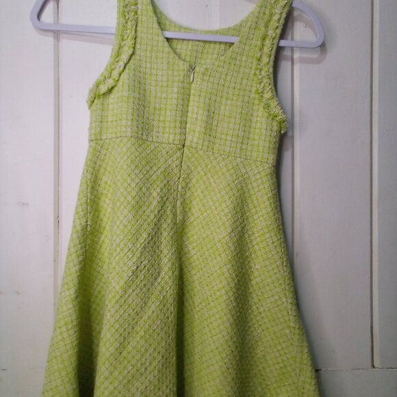 Zara Dress Girls 8 Sleeveless Tweed Raw Rem Green - Picture 13 of 16